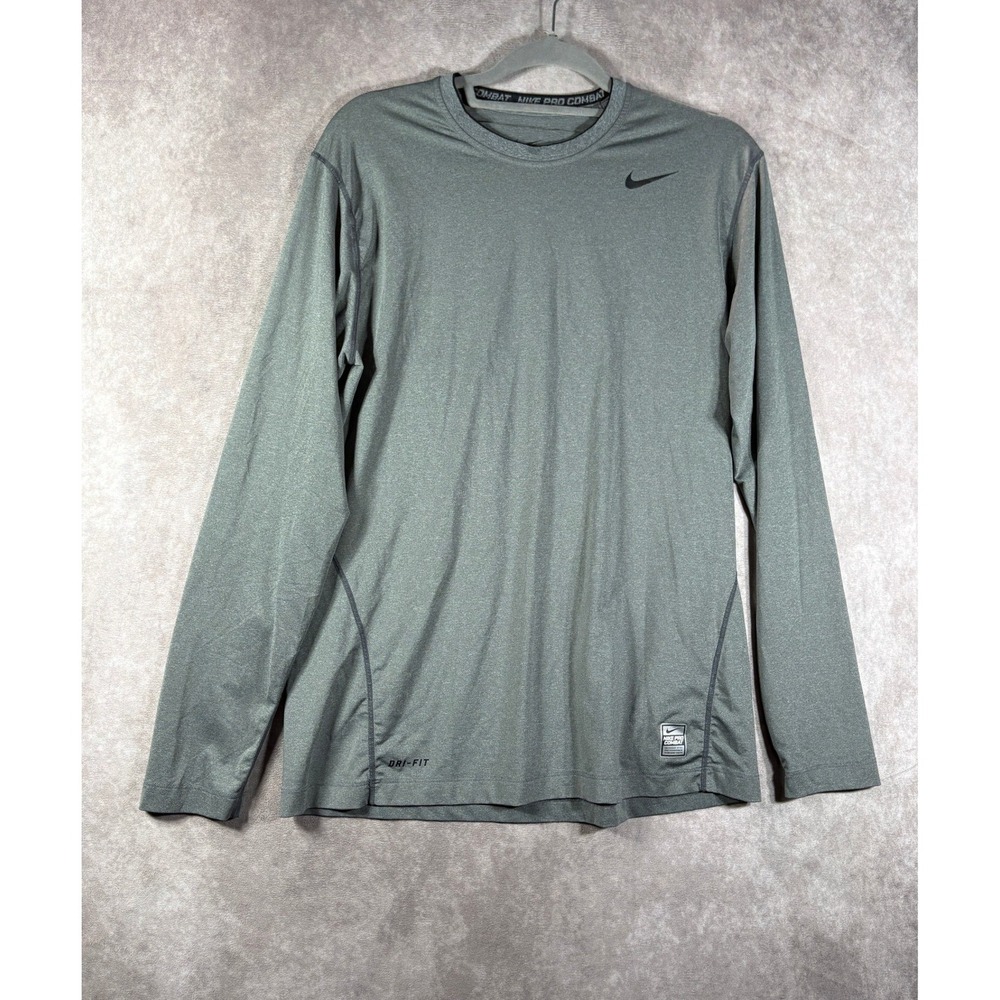 Nike Shirt Mens Large Gray Pro Combat Dri-Fit Fitted Long Sleeve Athletic Gym